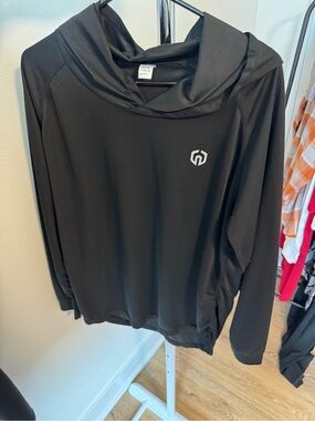 Mens Neleus Long Sleeve Classic Fit Hooded T-Shirt size Large Black